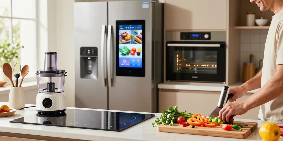 Smart kitchen gadgets enhance meal prep in a bright home kitchen with modern appliances and fresh ingredients.