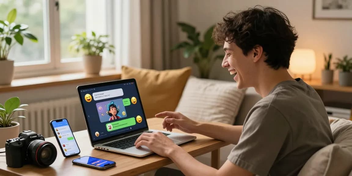 Engaging user enjoying a spicy chat with an AI companion in a cozy living room.