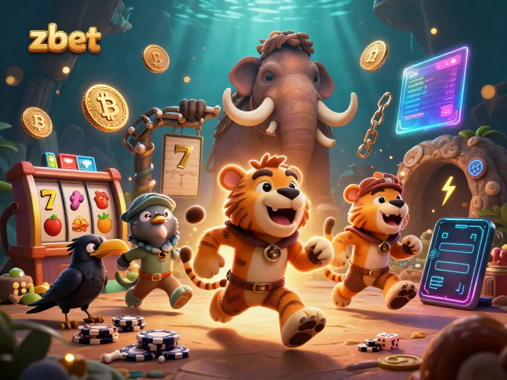 Engage in thrilling games at zbet with colorful, cartoon-styled casino characters and elements.