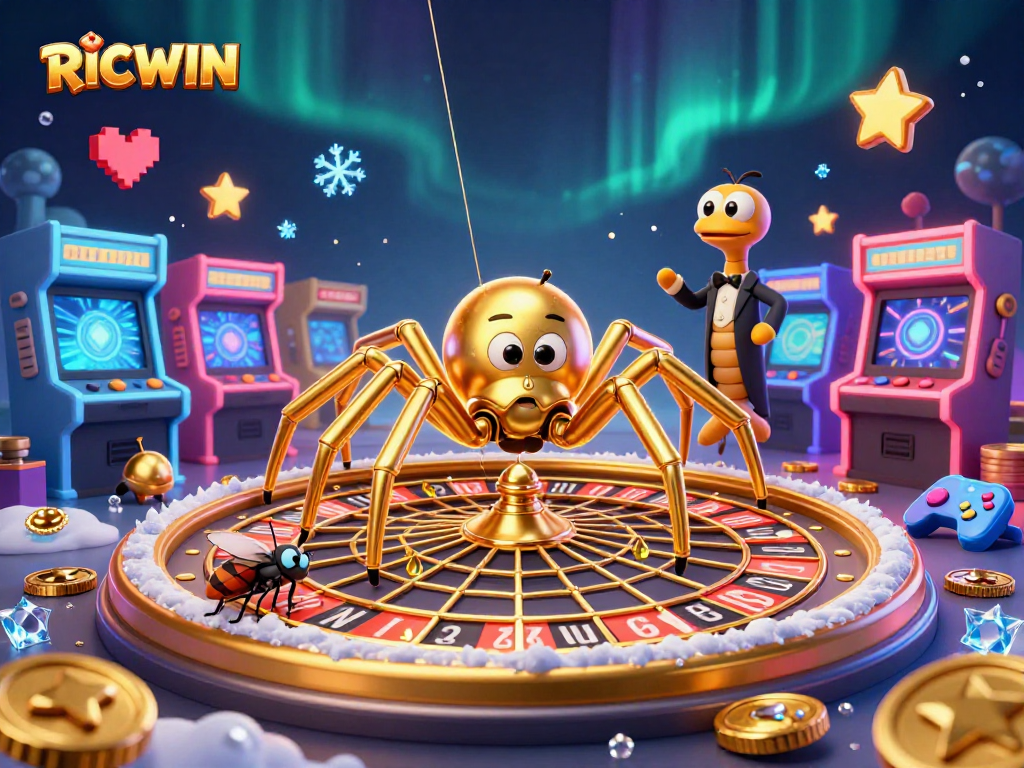 Spin and win with RICWIN as gamblers engage with a vibrant casino-themed scene.