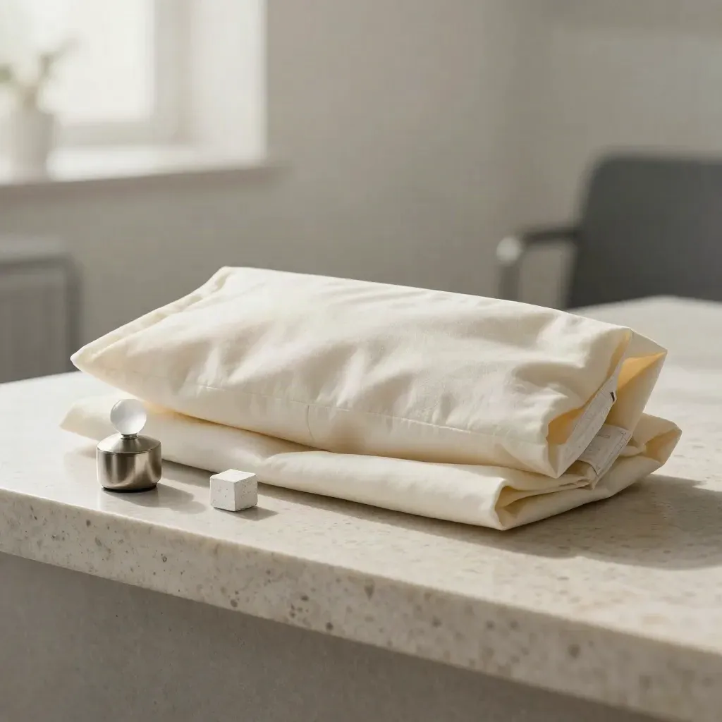 Compliance check pack in ivory cloth with frosted weight, tabbed sleeve and chalk cube