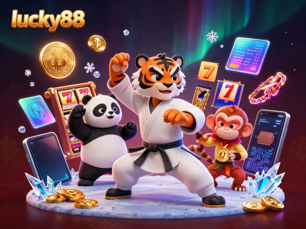 Experience thrilling gameplay at lucky88 with a kung fu tiger master surrounded by vibrant slot elements and golden coins.