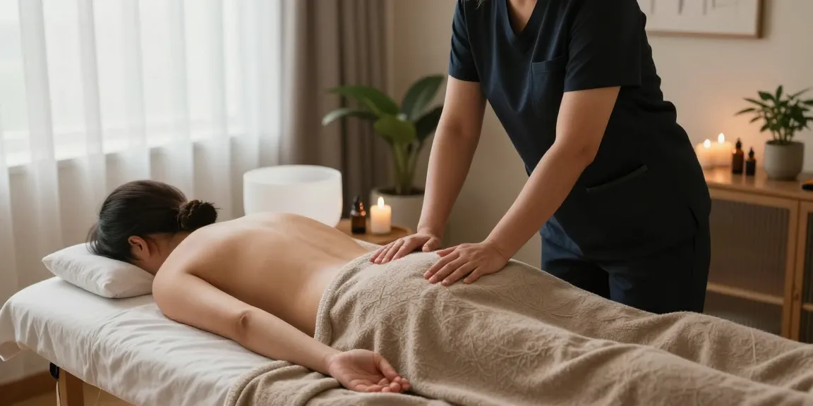 길동출장안마 therapy session in a serene home setting with calming elements.