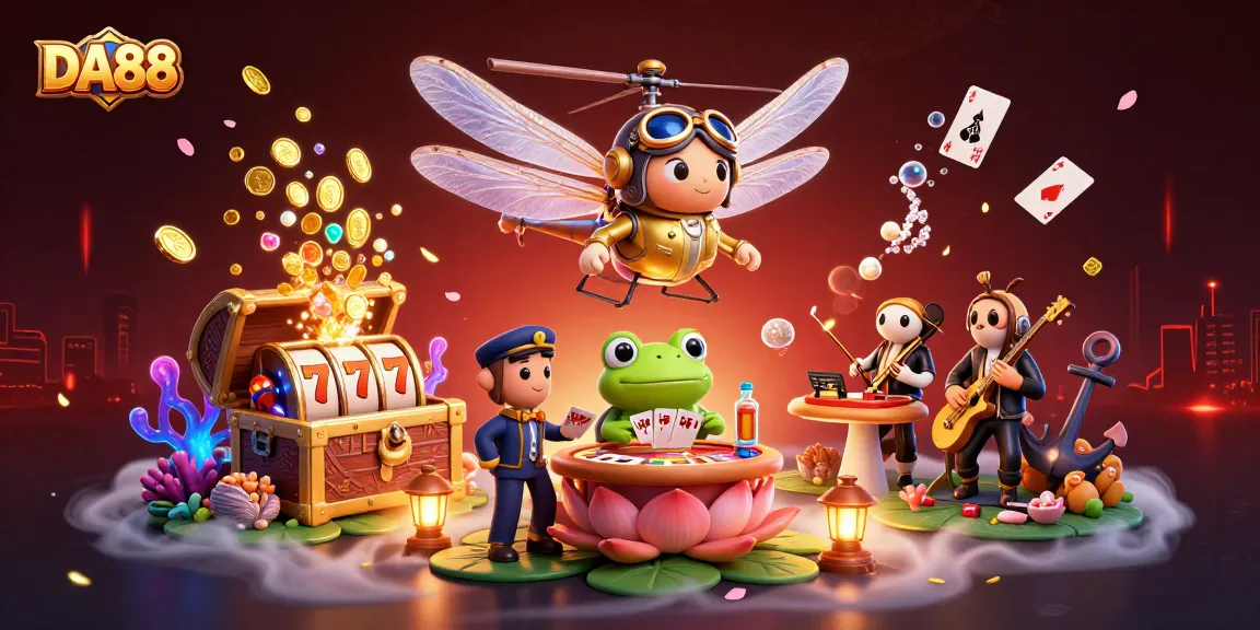 Experience the thrill of DA88 in this vibrant 3D casino scene with unique characters and game elements.