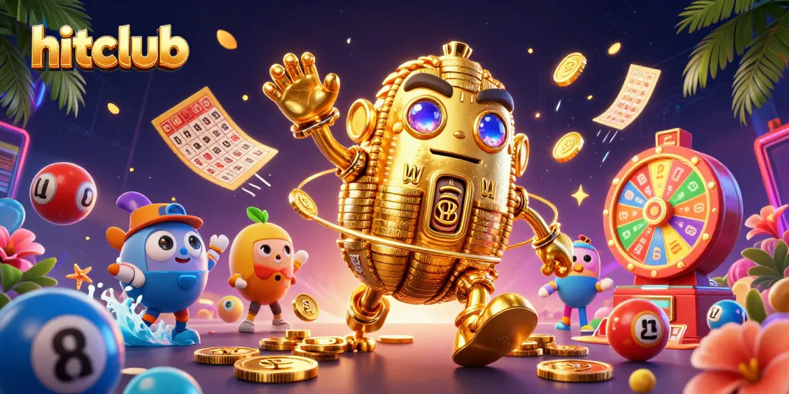Spin the reels at hitclub with vibrant golden golem and lottery elements illuminating the night.